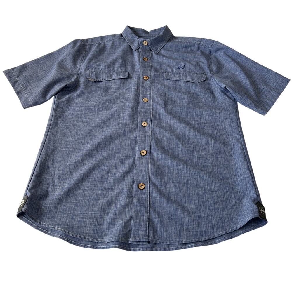 Mojo Sportswear Co. Men's Fishing Shirt Short Sleeve Sz L Blue  Pockets Outdoor